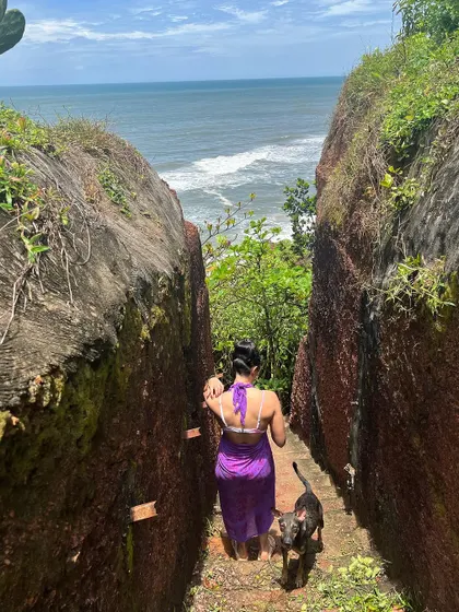 Walking down a hidden path to the sea with a new friend. Adventures like this remind me to stay open and curious. Life is all about the journey, not just the destination.