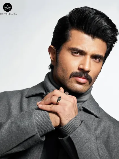 A close-up from the Lifestyle Asia editorial, focusing on texture and layering. I paired a grey Zegna turtleneck with a matching overcoat for a sophisticated, tonal look on Vijay Deverakonda.