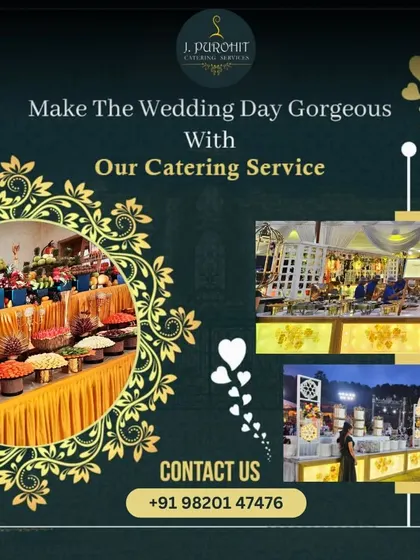 This graphic highlights my wedding catering services, featuring images of my grand buffet setups and elegant counter designs that make any wedding day gorgeous.