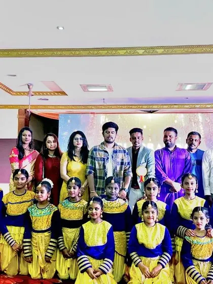 A group photo with the performers and guests after a successful dance studio anniversary event. It's always rewarding to see the final show come together. 💫