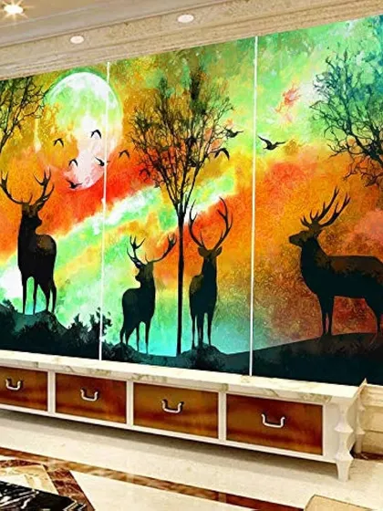 A duplicate of media 160, this deer silhouette mural is a beautiful idea for a striking and colorful feature wall.