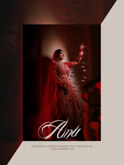 A single, powerful bridal portrait with dramatic red lighting. The bride's pose and the artistic framing create a sense of elegance and strength.