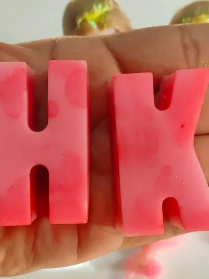 I can create soaps in any letter or initial. These "H" and "K" initial soaps were part of a custom order for a client in Kuwait.