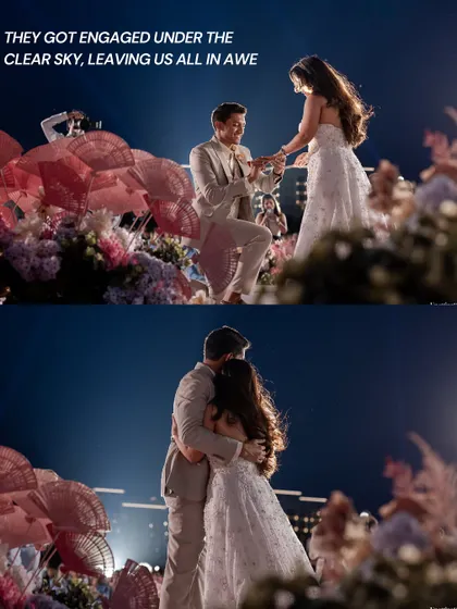 The magical proposal moment during the engagement ceremony in Bahrain. We create the perfect setting for these once-in-a-lifetime memories.