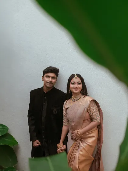 A lovely couple shot from an engagement. The bride's makeup is soft and romantic, with an airbrushed finish that looks flawless.