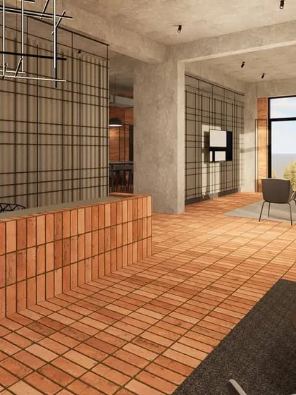 The reception and lounge area for the Incubation Centre at JIM Noida. The design uses a consistent material palette to create a cohesive and functional workspace that encourages creativity.