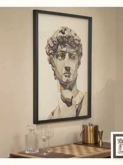 Greek bust wall art is a timeless and visually striking addition to your decor. This modern, fragmented interpretation of a classical sculpture adds an artistic and intellectual touch to this bar area.