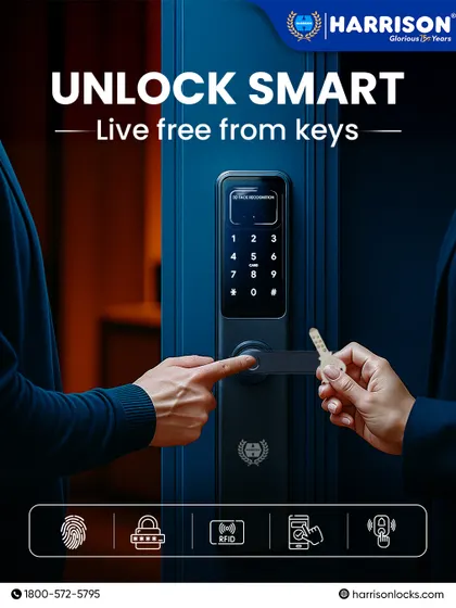 Unlock your home the smart way and live free from the hassle of keys. This visual showcases the five convenient access methods our digital locks offer: fingerprint, passcode, RFID card, mobile app, and a traditional backup key for complete peace of mind.