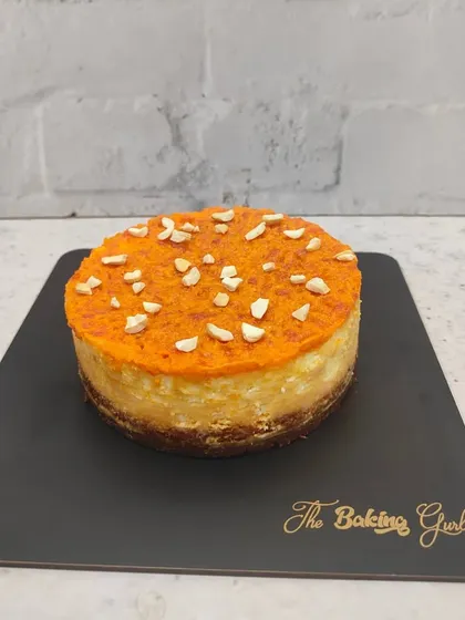 A full view of my Gajar Halwa Cheesecake, a must-try from my fusion dessert menu. The combination of the traditional Indian dessert with a classic cheesecake is a customer favorite.