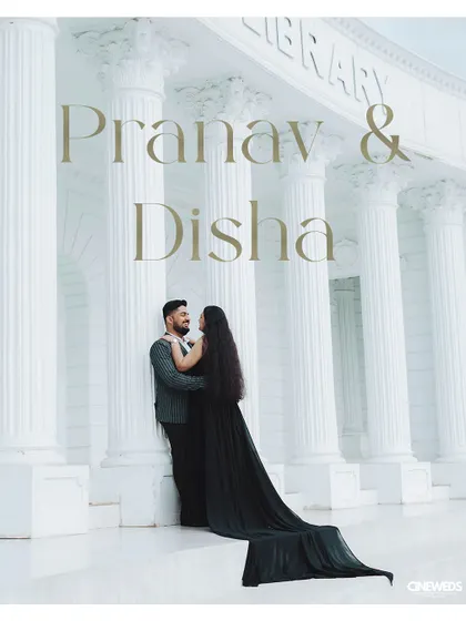 This is from a styled pre-wedding shoot, creating a dramatic and elegant portrait. The grand architecture and the bride's flowing gown come together to produce a truly showstopping image that feels like a movie poster for your own love story.