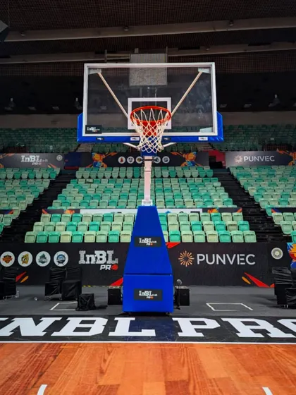 The calm before the storm. An empty hoop at the INBL arena, waiting for the game to begin. For a baller, this sight is full of possibility.