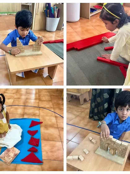 Children dressed for Independence Day continue their focused work, a testament to the engaging nature of the Montessori method.