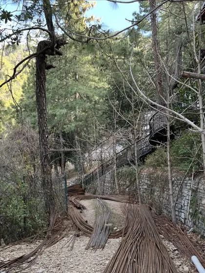 On-site at a project in Himachal, where the raw materials of construction are laid out against the natural forest backdrop. This image captures the challenging yet rewarding process of bringing a design to life in a remote location.