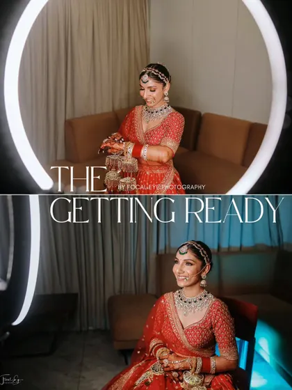 A 'Getting Ready' collage, showing the bride with her kalire and smiling as she prepares for her big day.