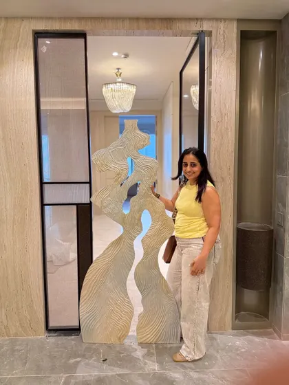 The artwork installed in the entryway, creating a welcoming and artistic first impression.