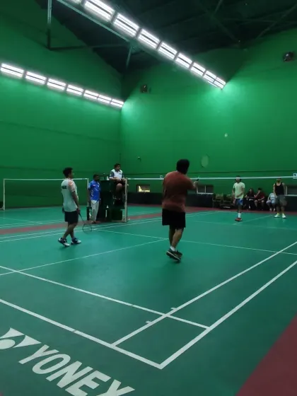 A doubles match in progress during the friendly tournament between our Chembur and Matunga Gymkhana players.