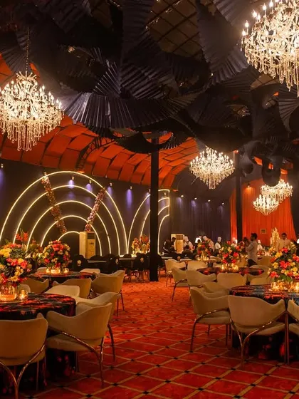 This was a Diwali poker gala where I blended moody glamour with festive opulence. The space was designed with grand chandeliers and luxurious seating to create an exclusive, high-stakes atmosphere for the celebration.