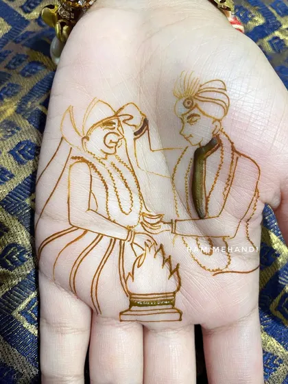 The outline of a wedding fire ceremony. This captures the key moment of the bride and groom taking their vows.
