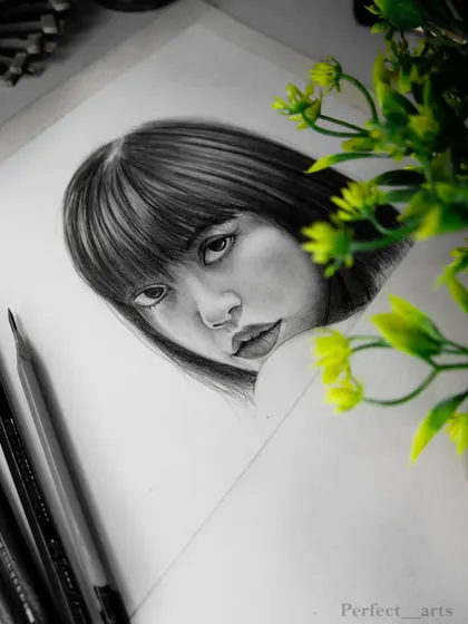 A close-up shot of the Lisa portrait, focusing on her face. This angle shows the delicate shading work around the eyes and nose, which is key to creating a realistic portrait.