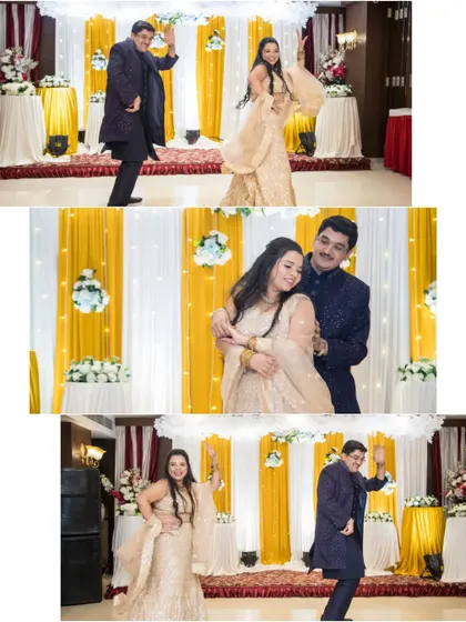 A collage of the couple's energetic dance performance at their Sangeet. We make sure to capture the fun and choreography of the night.