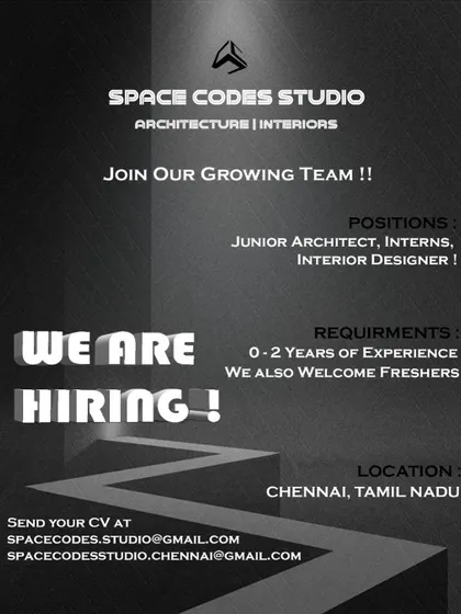 Space Codes Studio in Chennai is hiring for multiple roles.