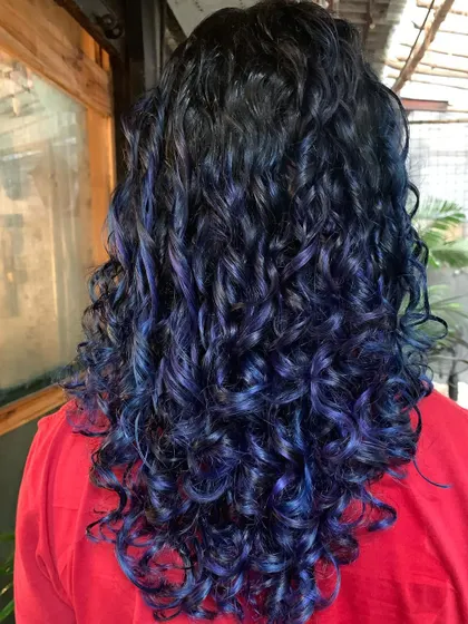Another angle of the blue and purple curls. The definition and color are just perfect. (No filter)