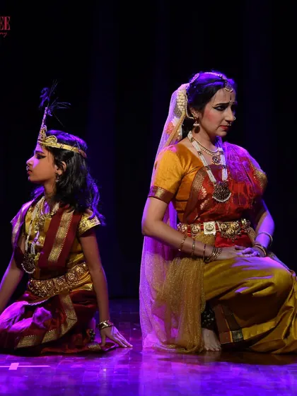 A powerful moment from Nritya Sanje, depicting a scene with Krishna. Storytelling is at the heart of our classical dance performances.