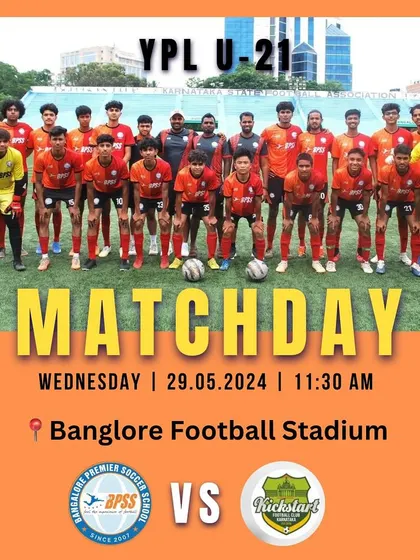 Matchday announcement for our U-21 team's game in the Youth Premier League. I ensure our teams are prepared to face top competition at prestigious venues like the Bangalore Football Stadium.