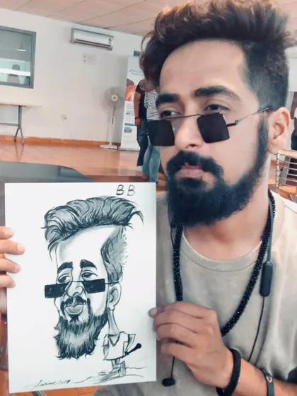 This guest's cool style and sunglasses were fun to translate into a caricature. I always try to incorporate unique accessories and features into my drawings.