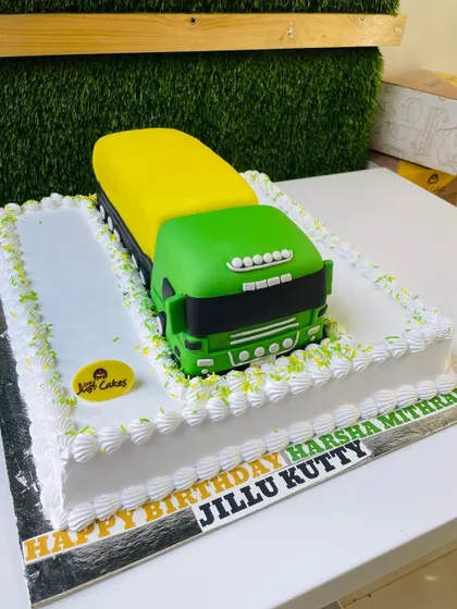 Another angle of the impressive 5kg sculpted truck cake, showing the detail on the cab and trailer.