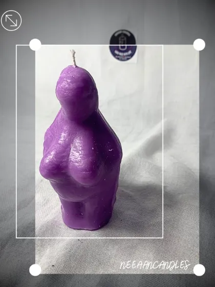 I've reimagined ancient beauty in wax with my Venus of Willendorf candle. I chose this royal purple to celebrate form, femininity, and fire.