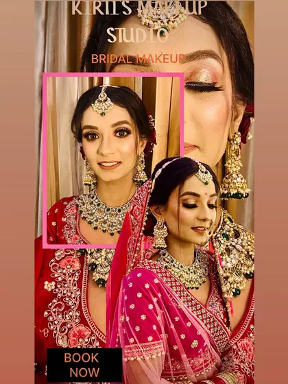 This promotional collage showcases two different bridal looks, one in red and one in pink. It highlights my versatility in creating both traditional and contemporary bridal makeup styles.