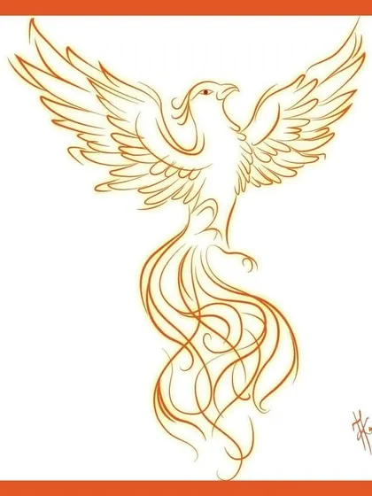 The same phoenix illustration, but with the colors inverted. This version shows the form in clean lines on a white background, offering a different, lighter feel to the same symbol of strength.