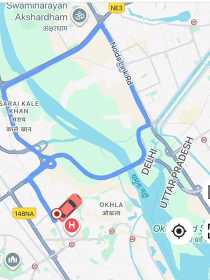 Another map screenshot showing the extensive area our teams covered, from Sarai Kale Khan to the Noida Link Road, reaching animals stranded by the Yamuna river.