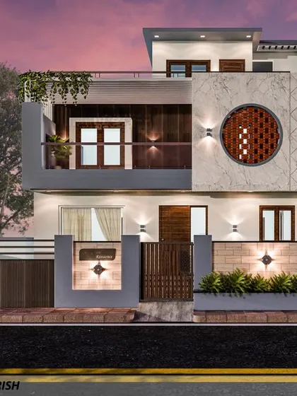 The evening view of Mr. Girish's residence, identical to the hero image, is included here to maintain the project's visual integrity within its primary category.