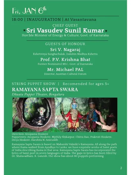 Schedule for the 'Ramayana Sapta Swara' show at the 2023 puppet festival.