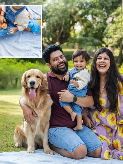 Another happy family portrait from Aariv and Ollie's outdoor birthday session. The genuine laughter and connection here are what make these photos so special.
