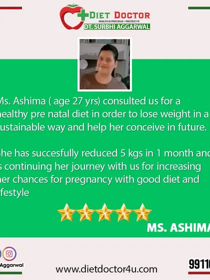 This testimonial highlights a 5 kg loss in one month for a client preparing for her pre-natal journey. My plans are designed to support future conception by creating a healthy, sustainable lifestyle.