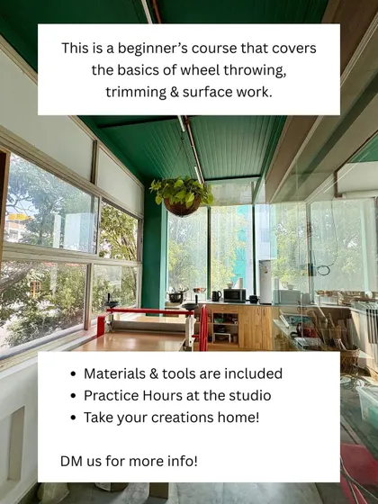 New weekend batches for wheel throwing! This poster highlights our beautiful, sunlit studio space.