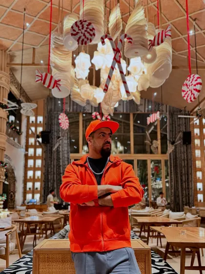 Posing in front of the Christmas decorations at Bastian, Mumbai. Ready to bring the festive beats.