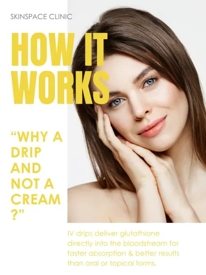 Why a drip and not a cream? IV drips deliver antioxidants like glutathione directly into the bloodstream. This allows for much faster absorption and better bioavailability, leading to more effective results than oral or topical forms.