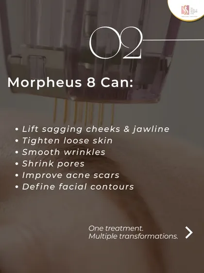 Morpheus8 is a true multi-tasker. This single treatment addresses many common concerns by combining microneedling with radiofrequency. It lifts sagging cheeks, smooths wrinkles, shrinks pores, and even improves acne scars by remodeling the skin from within.