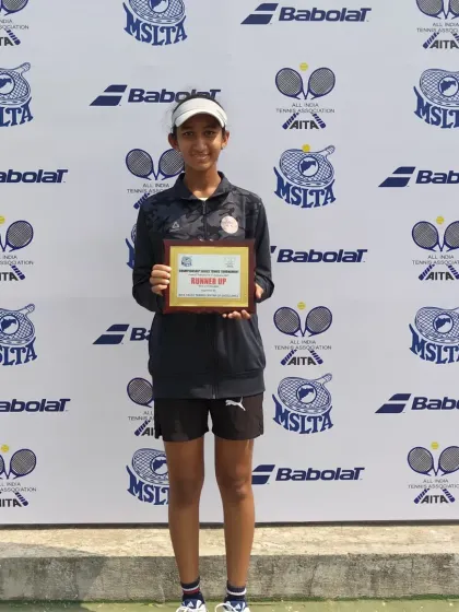 Rumi Gadiya with her runner-up plaque from the All India Championship Series Under 14 Doubles in Mumbai.