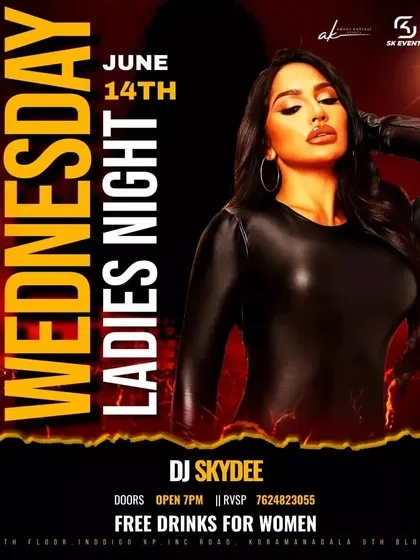 A bold poster for a Wednesday Ladies' Night, promising a great time with free drinks for women.