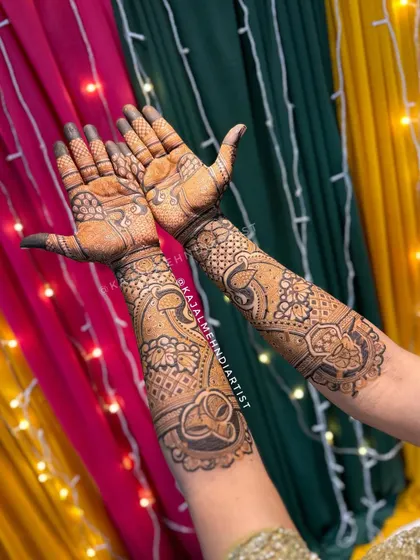 A beautiful bridal design with a focus on swans and intricate geometric patterns.