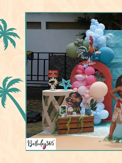 We brought the adventurous spirit of Moana to this fun-filled birthday party. The decor included a Moana cutout, themed props like Heihei the rooster, and a tropical color scheme with vibrant balloons.