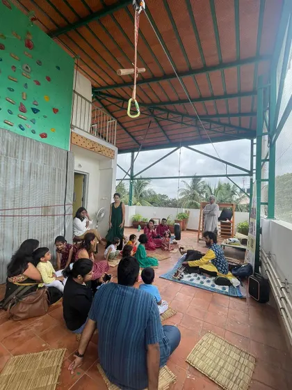 A wide view of a community event on our rooftop. The space easily transforms to host everything from active play sessions to quiet, focused group activities.
