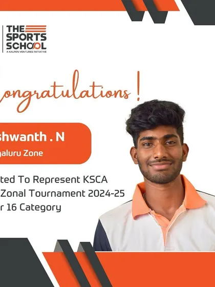 Yeshwanth N makes it to the KSCA Inter-Zonal U16 Tournament, representing the Bengaluru Zone.