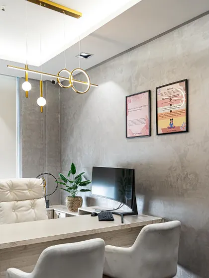 Here’s a look at our lighting in a client's modern office space. The right fixtures not only illuminate the workspace but also enhance the design and create a sophisticated, professional atmosphere.