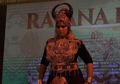 The character of Raavan from our 50-minute 'Ramayan' production. We work with a mix of professional artists and students to create large-scale, visually stunning theatrical experiences.
